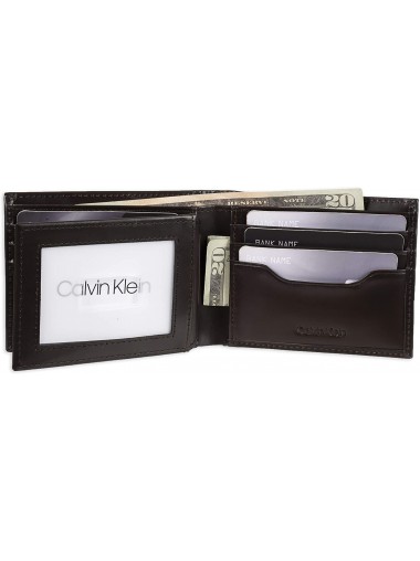 [熱門之選] Calvin Klein Men's RFID Blocking Leather Bifold Wallet- Brown